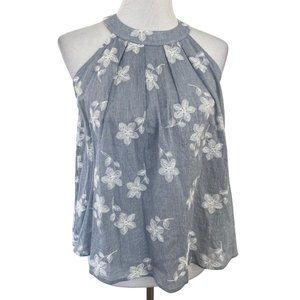 Altar'd State Blue & White Embroidered Floral Flowy Cotton Halter Top Small